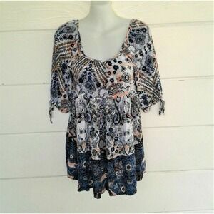 Princess by Vera Wang Pink Blue Tunic Top Half Sleeves Loose Fit Boho Blouse XS